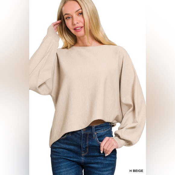 Zenana Sweaters - $13 SALE! H Beige Viscose Asymmetrical Hem Sweater